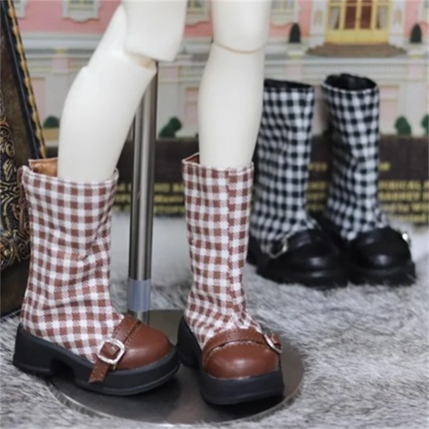 BJD Doll shoes 1/4,1/6 round head platform plaid ankle boots BJD doll accessories