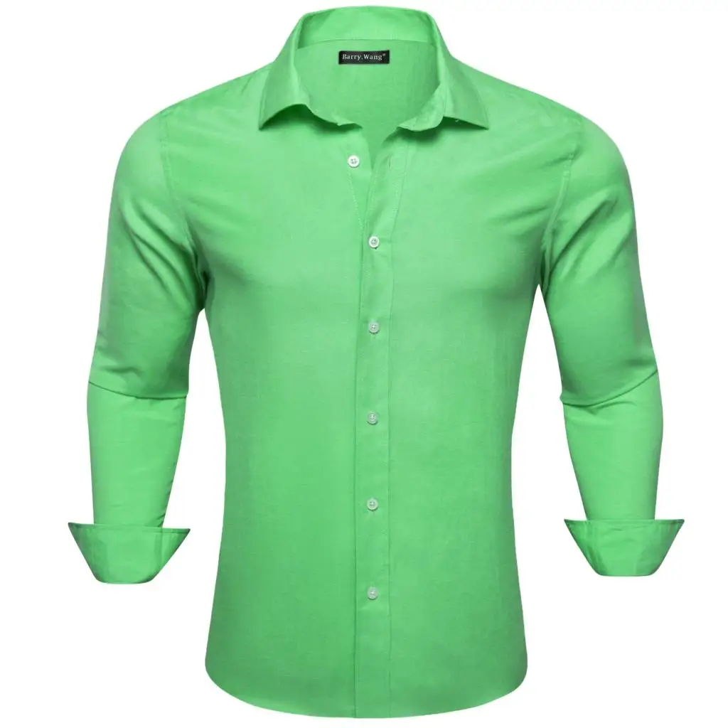 Designer Solid Shirts for Men Long Sleeve Blue Green Pink Black Yellow Cotton Polyester Male Blouses Slim Fit Tops Barry Wang