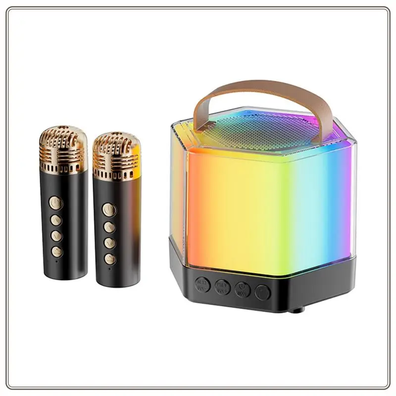 Karaoke Machine,Bluetooth Portable Karaoke Speaker With Bass With Dazzling Lights For Adults And Kids Microphones Durable Black