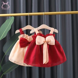 0 to 3 Years Old Baby Girl Bowknot Birthday Party Princess Evening Dress Children Clothes Sweet Suspenders Toddler Kids Costume