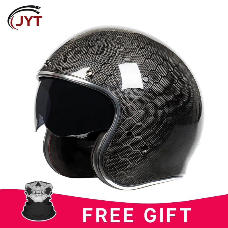 

Unisex Snake Carbon Fiber Open Face Helmet with Visor DOT Approved Motorcycle Helmet Cascos Para Motos 3K 12K Jet Helmets
