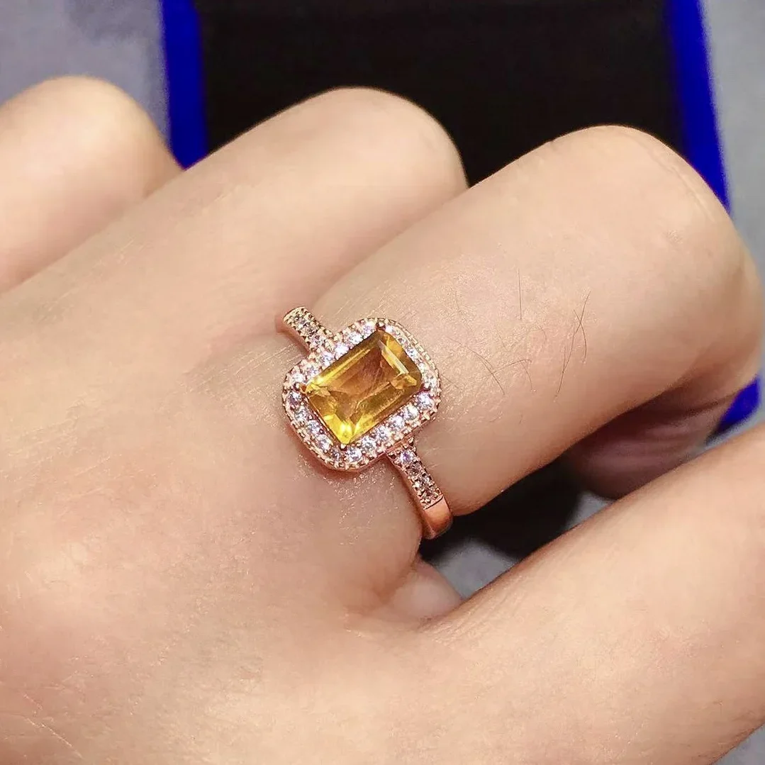 

Кольцо с натуральным цитрином, классическое кольцо из серебра 925 пробы с желтым кристаллом для вечеринки, 5 мм * 7 мм, изумрудная огранка, стерлинговое серебро, ювелирные изделия с цитрином