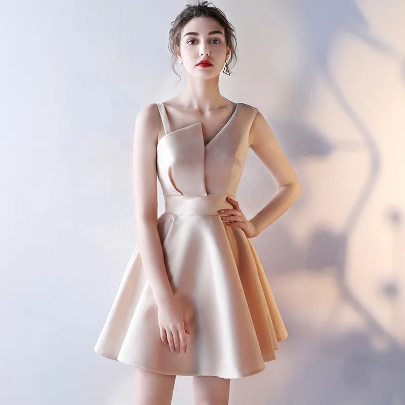 New Korean Version Of The Dress Short Irregular Neckline Waist Slim Elegant Dress Party Small Dress Women's Clothing