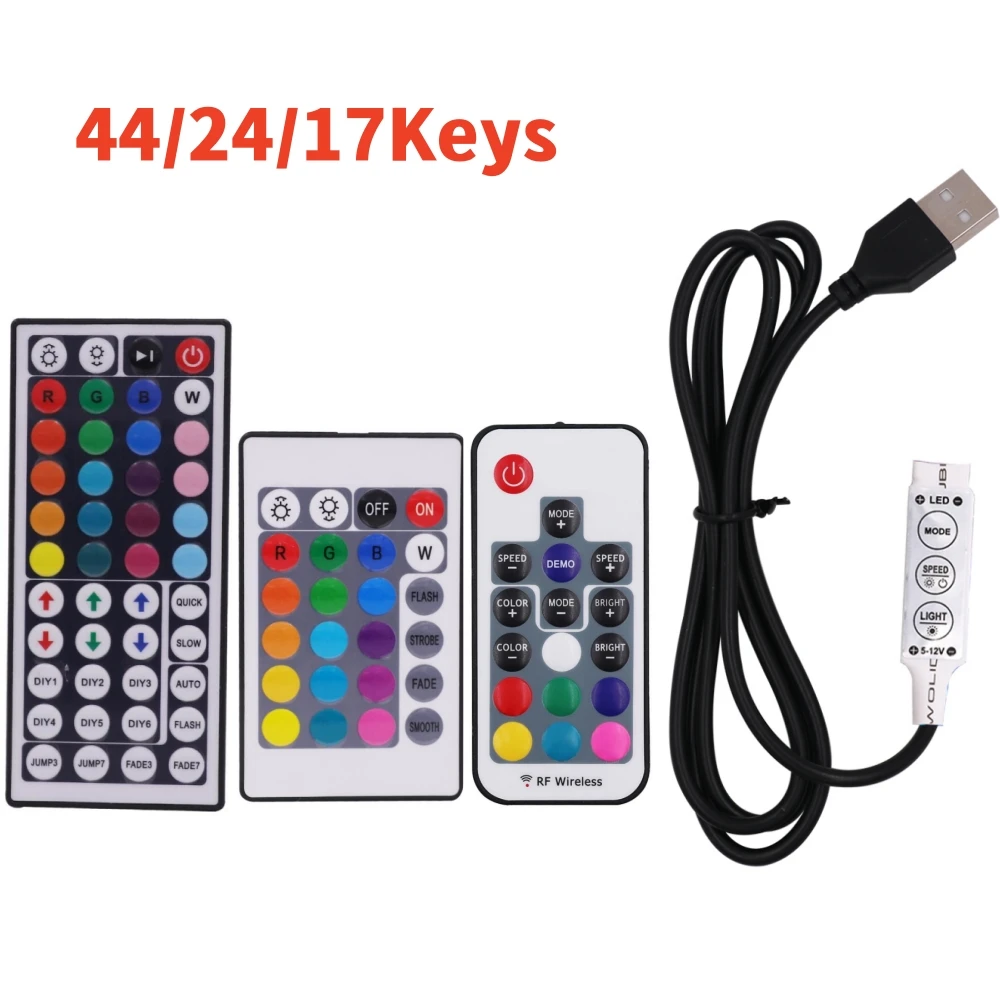 5V USB RGB Controller For 5050 2835 3528 COB Neon Led Strip Lights 3key 17key 24key 44keys RF IR Wireless Dimmer Remote Control