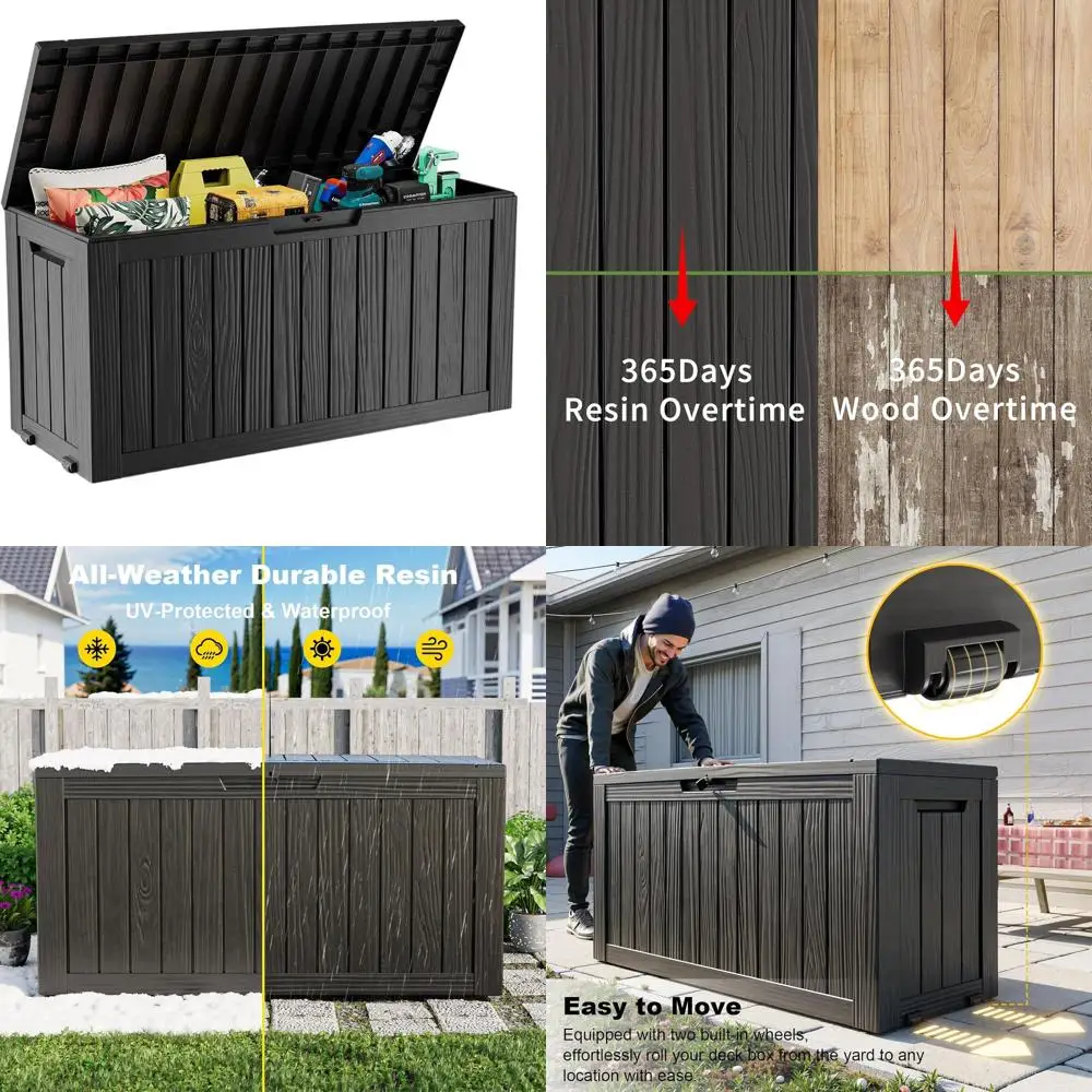 

85 Gallon Resin Deck Box with Wheels - Lockable Outdoor Storage for Patio Cushions, Garden Tools, and Pool Accessories