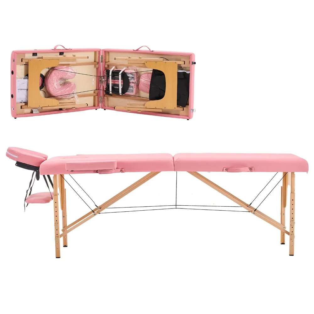 YOUNIKE-Mesa de masaje para salón de tatuaje, cama portátil para Spa, plegable, con marco de madera, 2 pliegues