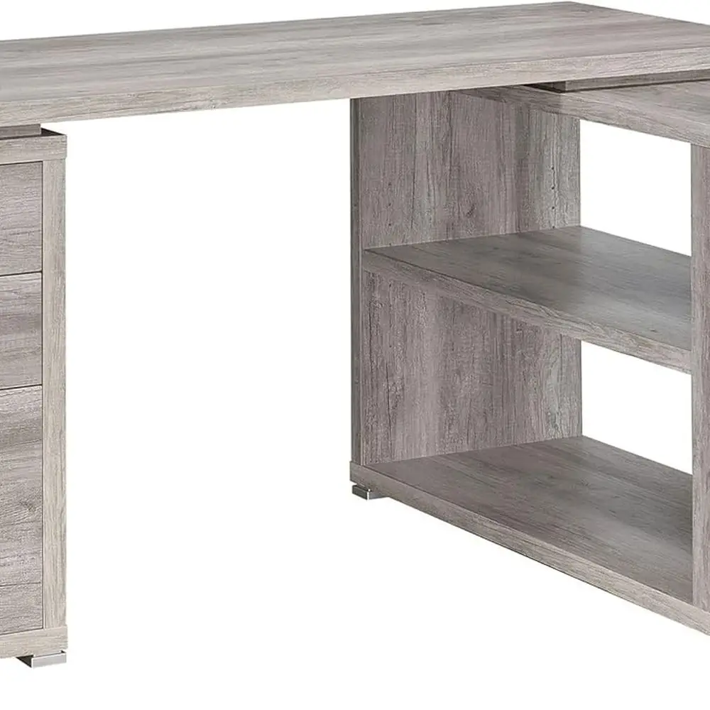 

Yvette 3-Drawer Wood Desk with L-Shape and 5-Section Adjustable, 60 Grey, Engineered Wood, Home Office, 801516