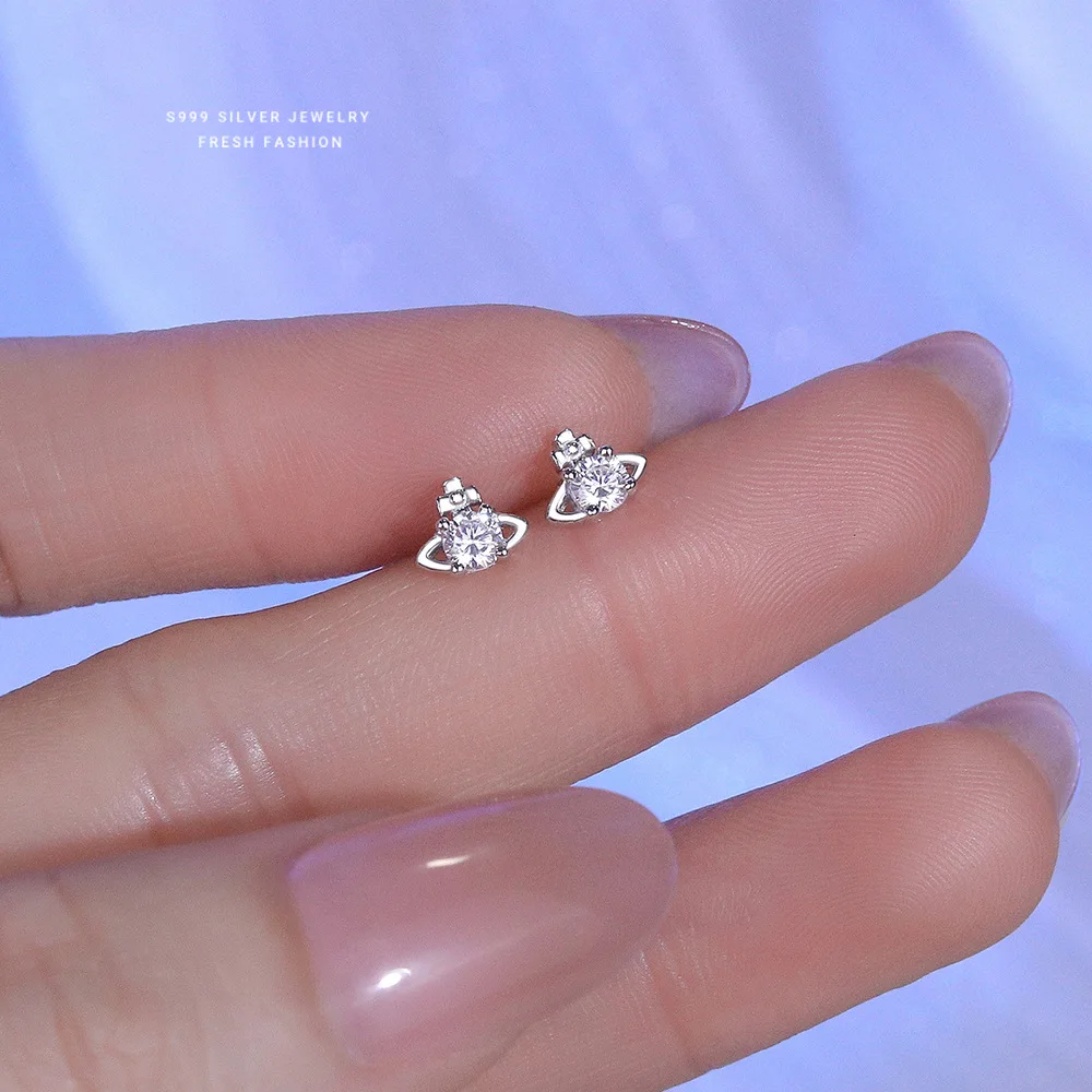 Super glänzende Planet-Ohrringe aus 999er-Sterlingsilber für Damen, exquisiter eingelegter Zirkon, hochwertige Textur, Schmuck, Geschenk