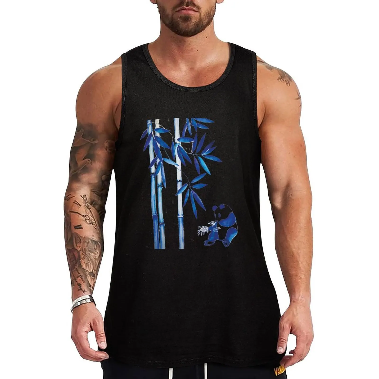 

Panda Bamboo Watercolor Tank Top gym shirt man Men's singlets gym accessories men gym shirt men