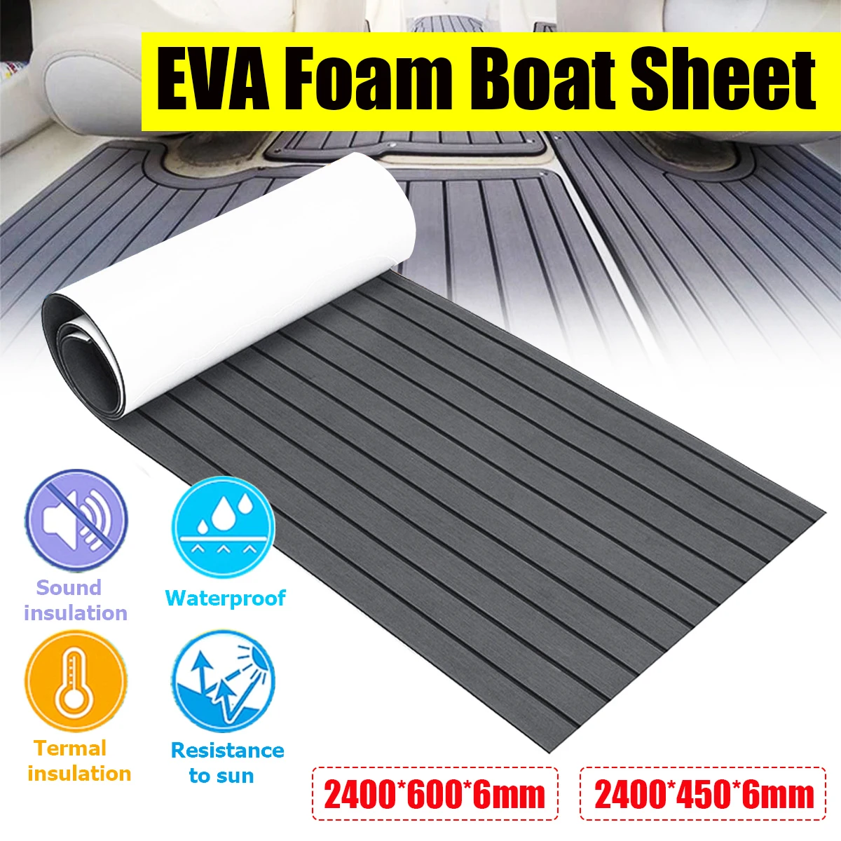 2400x600x6mm EVA Faux Teak Decking Sheet Mat Non-Slip Self-Adhesive for Boat Yacht Marine Deck Pad RV Car Trunk Flooring