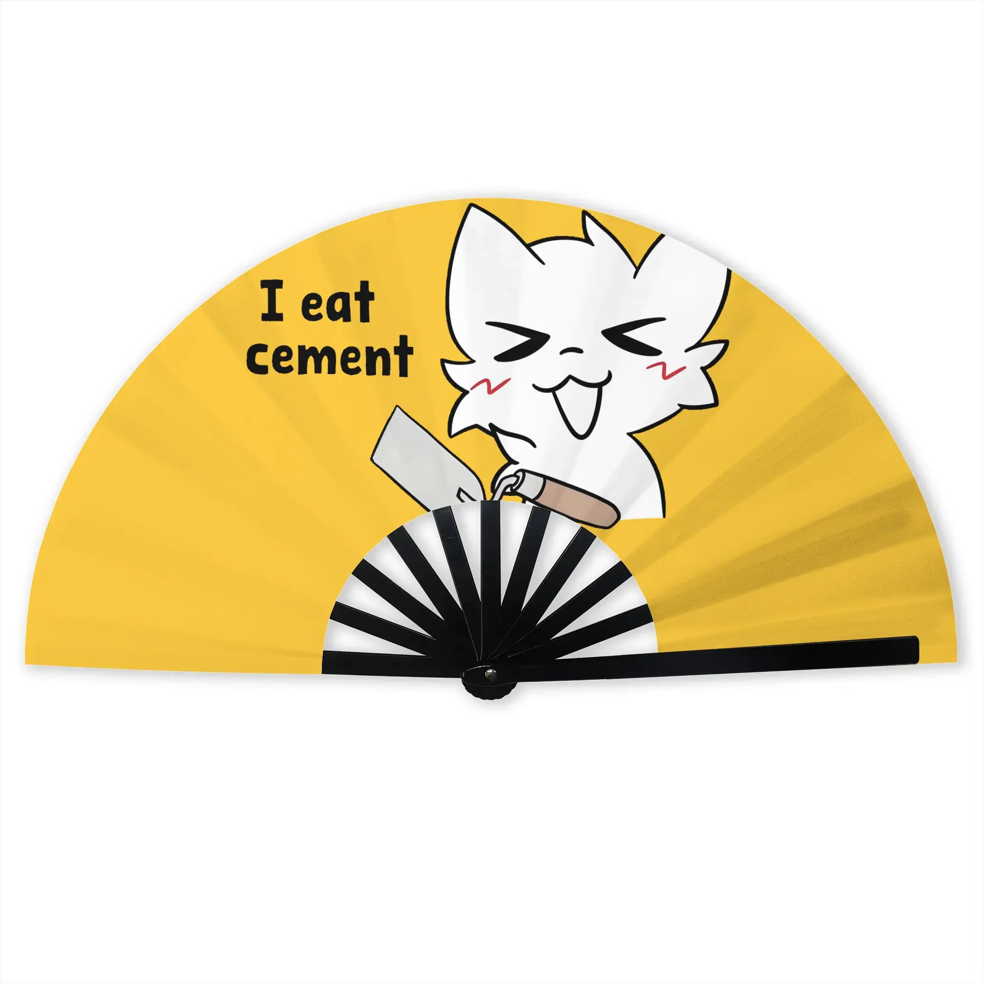 Boykisser Furry Cat Stylish Hand Fan Unisex I Eat Cement Printed Polyester Fan Vintage For Sports Events Gift