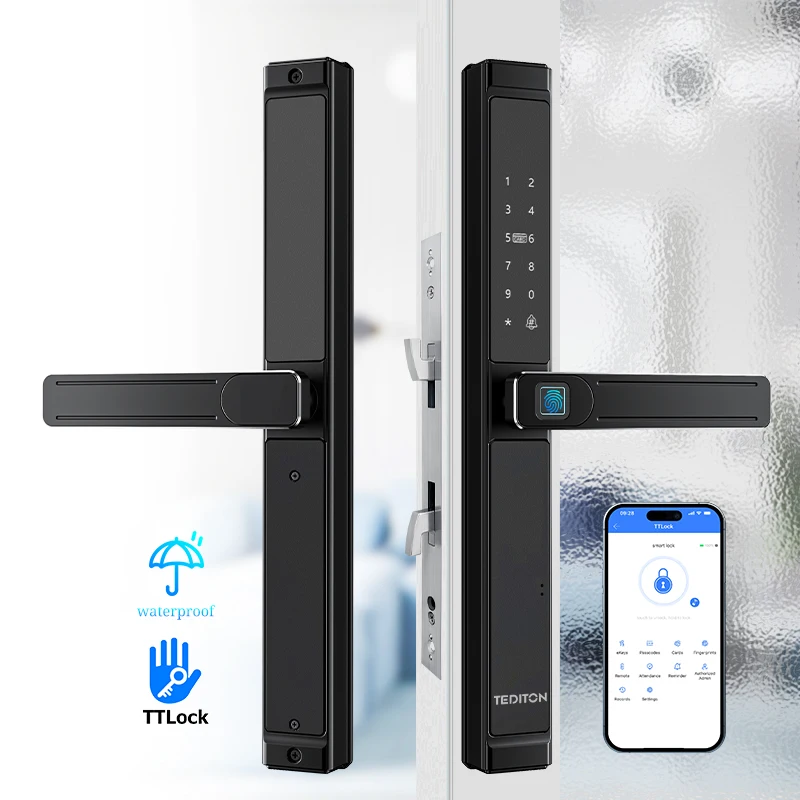 

Smart Lock for Exterior Door Waterproof Outdoor Aluminium Sliding House Entrance Door With Smart Lock