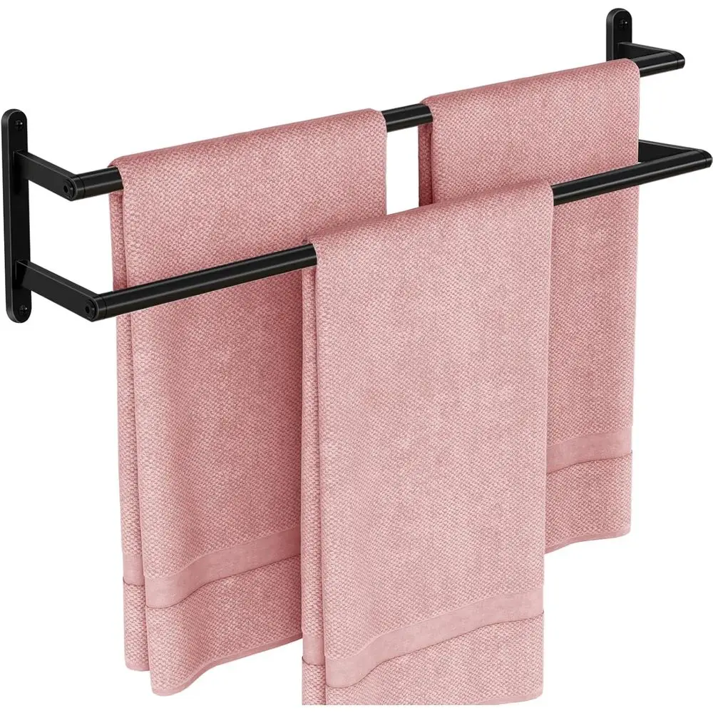 

24 Inch Matte Black Stainless Steel Double Towel Bar, Wall-Mounted Bathroom Towel Rack