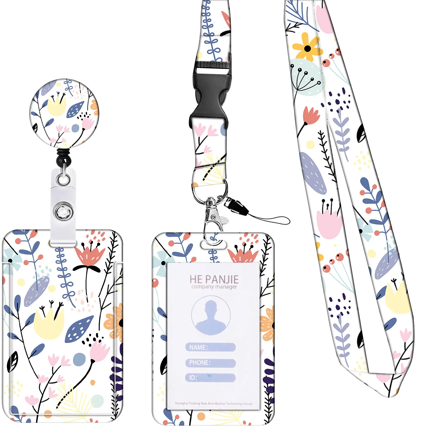 Uchwyt na karty robocze z wysuwaną długą smyczą i szpulą na identyfikator kwiatowy Pokrowiec na karty kredytowe dla kobiety Sznur do telefonu
