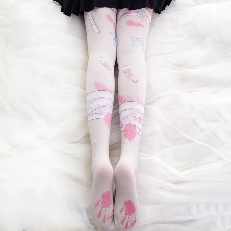 Fashion 3D Printing Lolita JK Cute Girl Over The Knee Stockings Bandage Alice Stripe Japanese Long Tube Harajuku Thigh Stockings