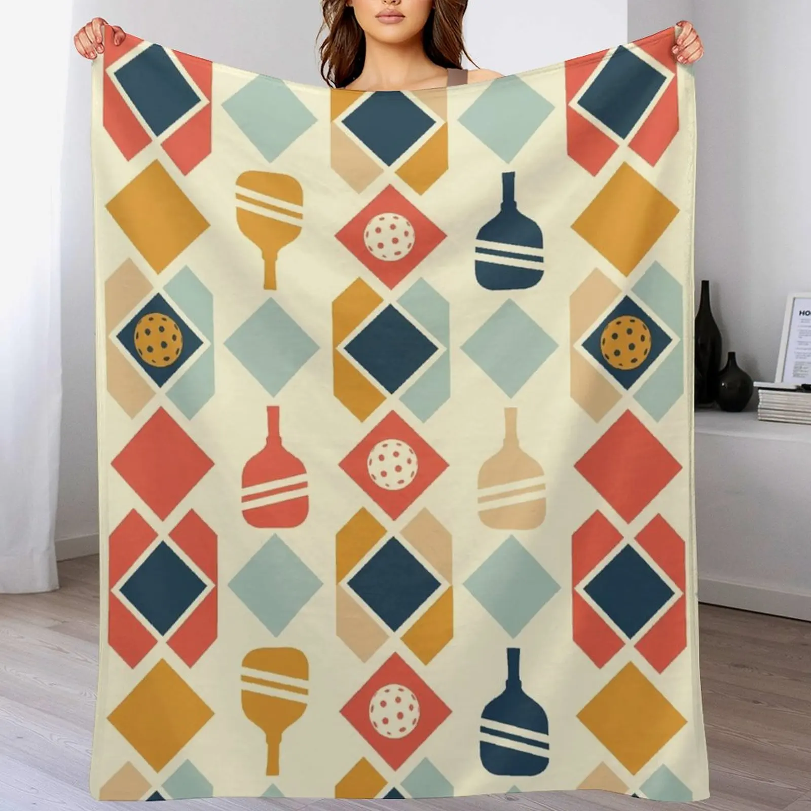 

Pickleball Retro Groove Throw Blanket Warm Flannel Blanket for Couch Chair Bedroom