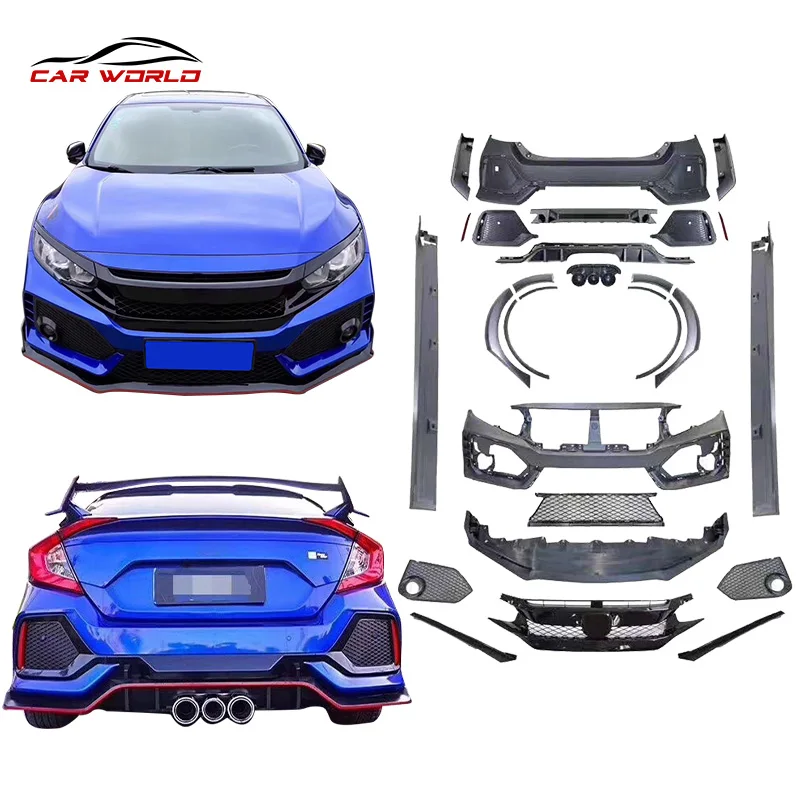 The Best-Selling Hondas Civics 2016-2018 Sedan Upgrade Type-R Bodykit With Front Rear Bumper Side Skirts Spoiler  Wheel Trim