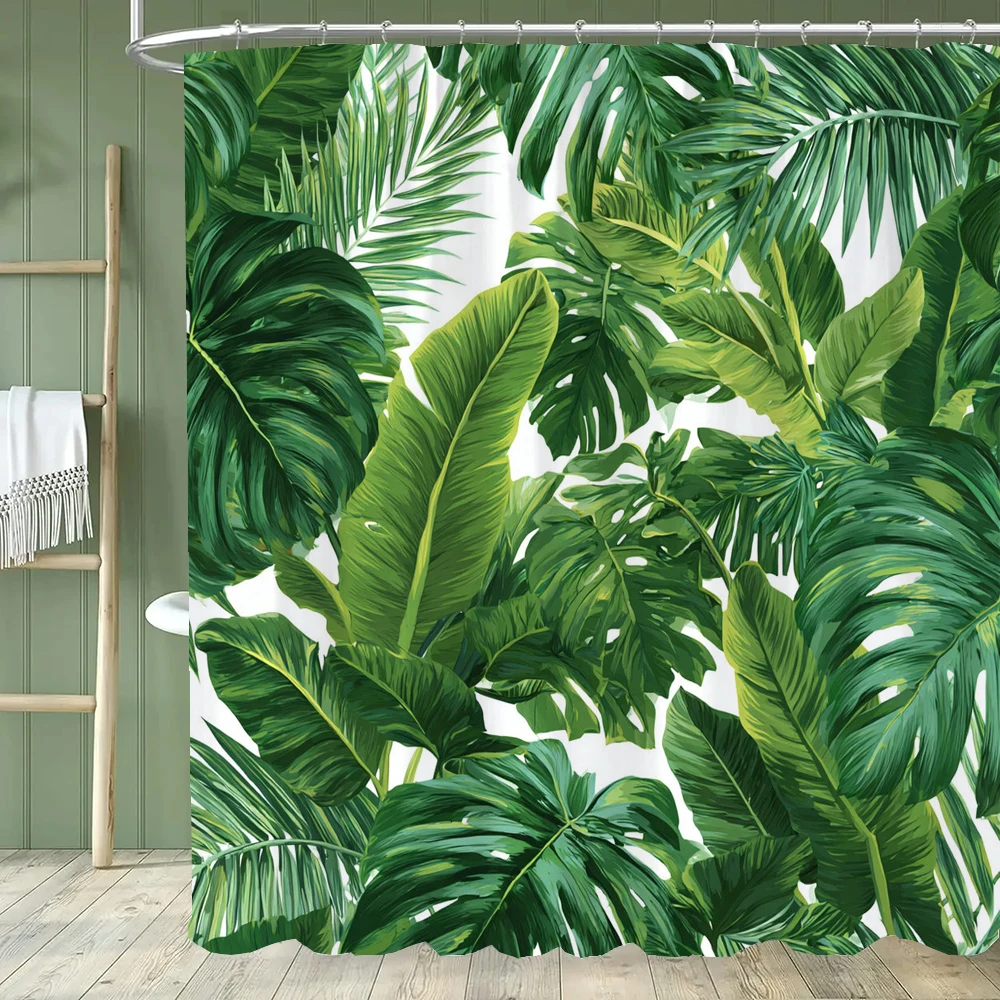 

Душевая штора с изображением тропических листьев для ванной комнаты, романтический декор с изображением дикорастущих цветов и природных пейзажей, декоративный комплект штор с крючками