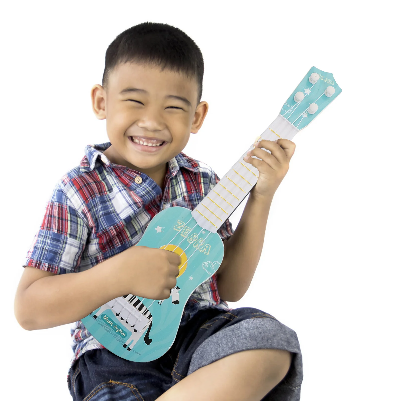 Crianças ukulele instrumento musical de plástico iniciante guitarra simulação colorido mini presente educacional para crianças aprendizagem precoce