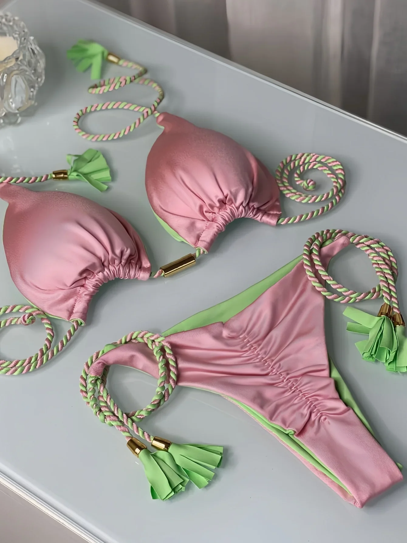 2025 New Sexy Beach Women's Swimsuit Braiding rope Bikinis Set Two-piece Triangle Swimwear Bathing Suit Brazilian Biquinis