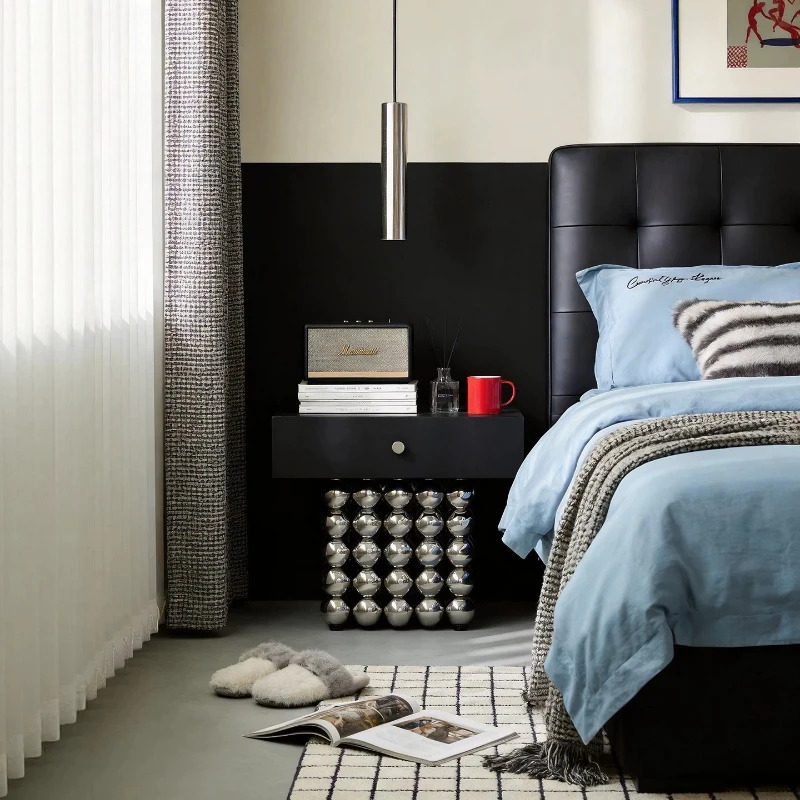 

Elegant Dressers Nightstands Real Wood Black Unique Dorm Bedside Table Modern Space Saving Mesitas De Noche Furniture For Home