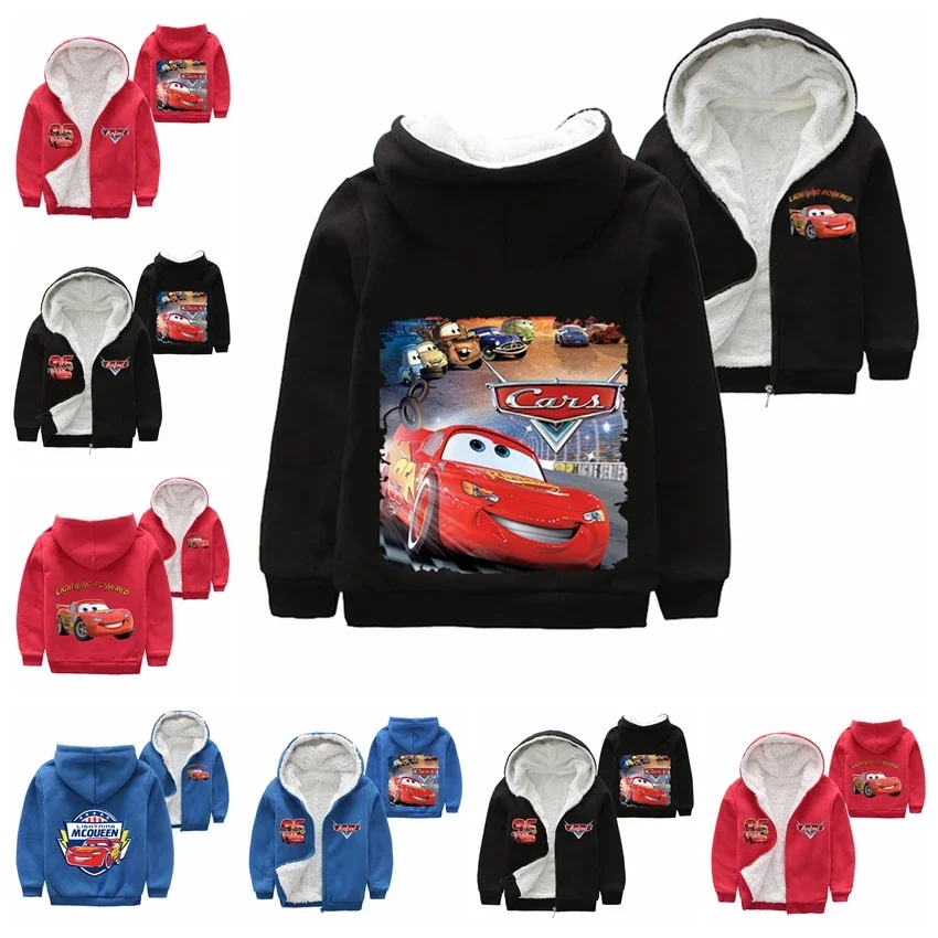 Winter Children Thick Coat Cartoon Pixar Cars McQueen Print Baby Boys Outerwear Kid Girl Zipper Jacket Pullover Overcoat Pajamas