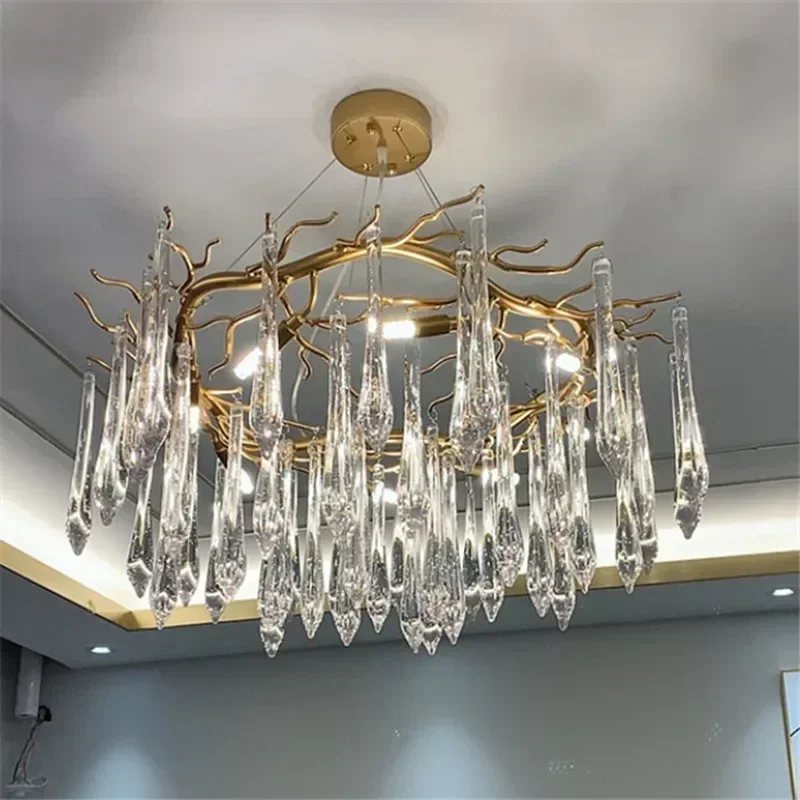 

Crystal Chandelier Lighting Ceiling Pendant Dining Room Foyer Chandeliers Drop Hanging Light Fixtures Branch Style Gold