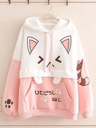 Deeptown-Sudadera de algodón con capucha para niña, suéter con estampado de gato Kawaii Harajuku, abrigo grueso y cálido, Y2K, Otoño e Invierno