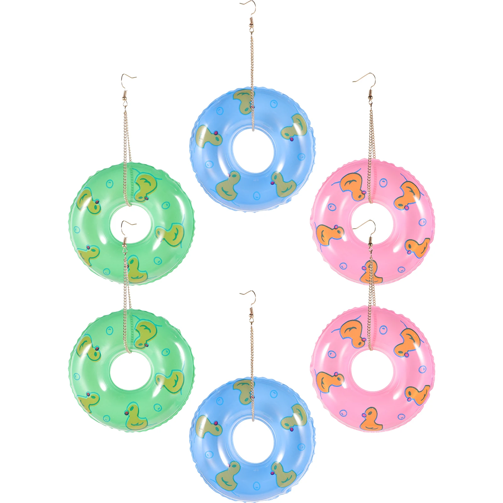 

1pcs 3 Pairs Swimming Ring Earrings Blue Pink Green Lightweight Resin Dangle for Women Beach Party Summer Jewelry Travel Gift