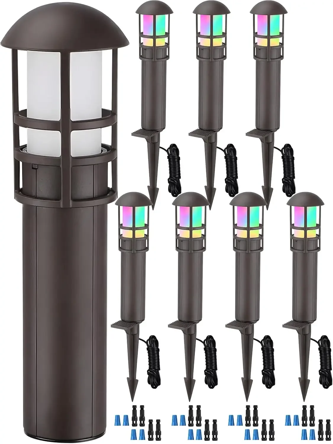 8-Pack RGBCW Low Voltage Landscape Pathway Lights, 3W, CRI90 | Color Changing, 12-24V AC/DC, Aluminum, ETL, Multi-Color, Low Vol
