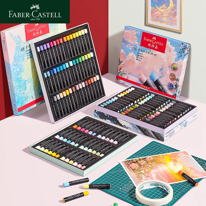 FABER CASTELL Artist Soft Oil Pastels 24/36/48 Vibrant and Creamy Colors Professional Crayons Set for Flat Painting, Blending