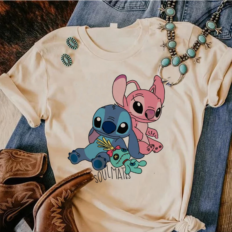 Vintage Shirt Disney Lilo Stitch Cartoon T Shirt Stitch Cute Manga T-shirt Y2k Graphic Tshirt Top Tee Clothes