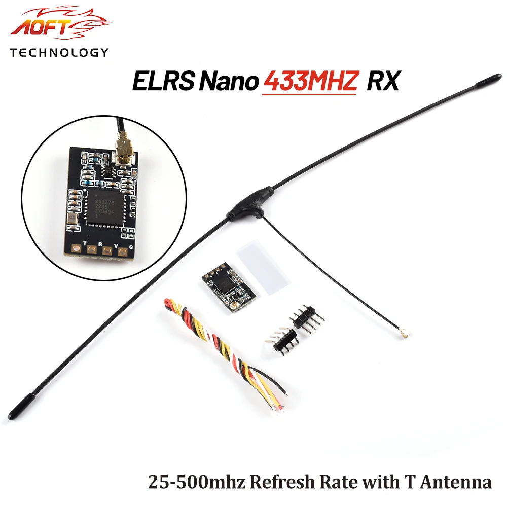 1PCS/2PCS ELRS Nano 433Mhz RX Receiver with T Antenna 25-500mhz Refresh Rate CRSF Betaflight for RC Quadcopter Long Range Drones