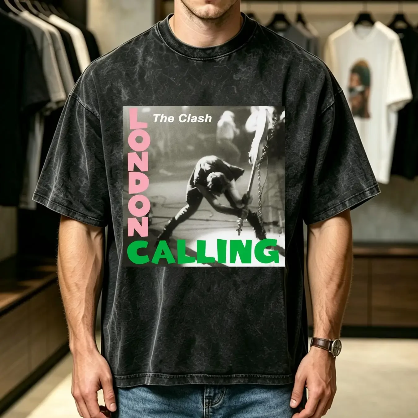 washed T Shirt The Clash OFFICIAL London Calling Album Cover Art Punk Rock vintage Washed homme designer clothes streetwear