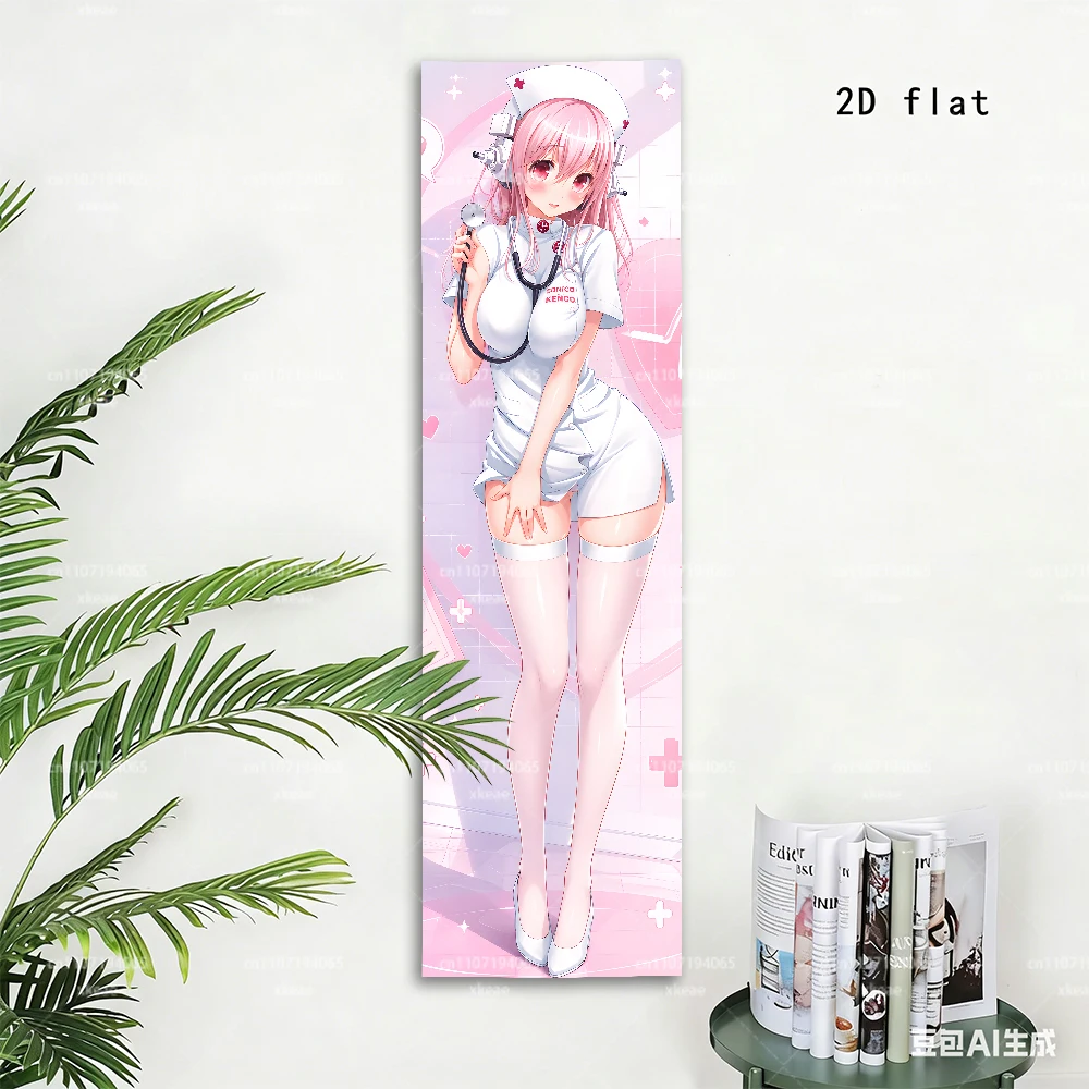 S-Super S-Sonico Nurse Outfit Vertical Tapestry, Pink Medical Background Anime Wall Hanging for Bedroom Decor
