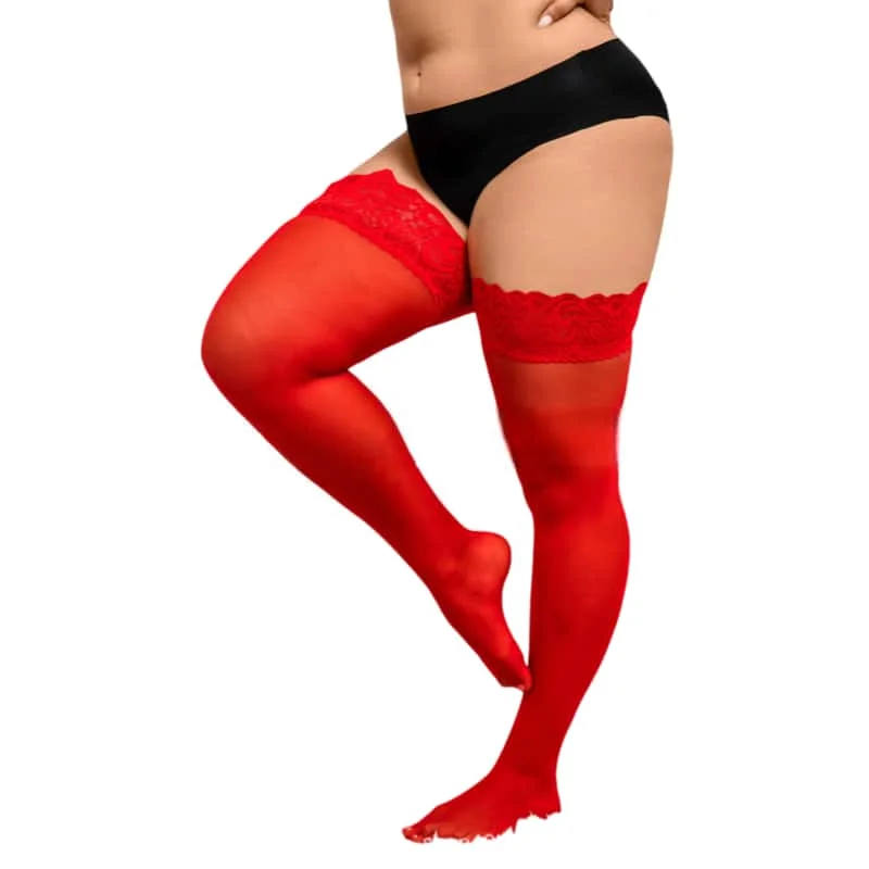 Sexy schwarze Spitze Top Silikon rutschfeste Netzstrümpfe für übergroße Frauen Plus große Größe über Knie Oberschenkel hohe lange Socken XXXXL