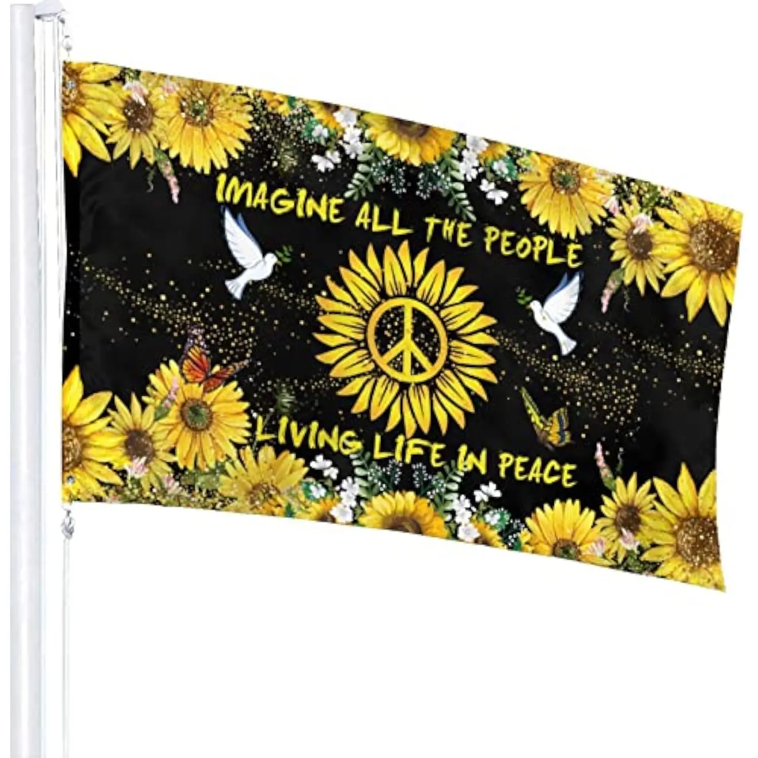 Peace Love Sunflower Flag Hippie Design 3x5FT 4x6FT Garden House Decor Fade Proof Polyester Banner