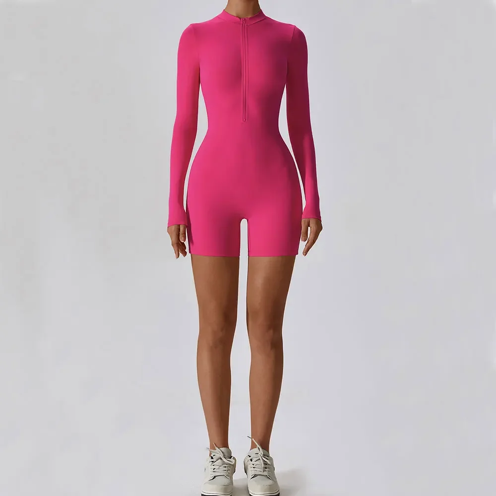 Новый комбинезон для йоги на молнии с длинными рукавами, цельный короткий боди, костюм для йоги, спортивная одежда, спортивная одежда, женский сексуальный спортивный комплект для фитнеса