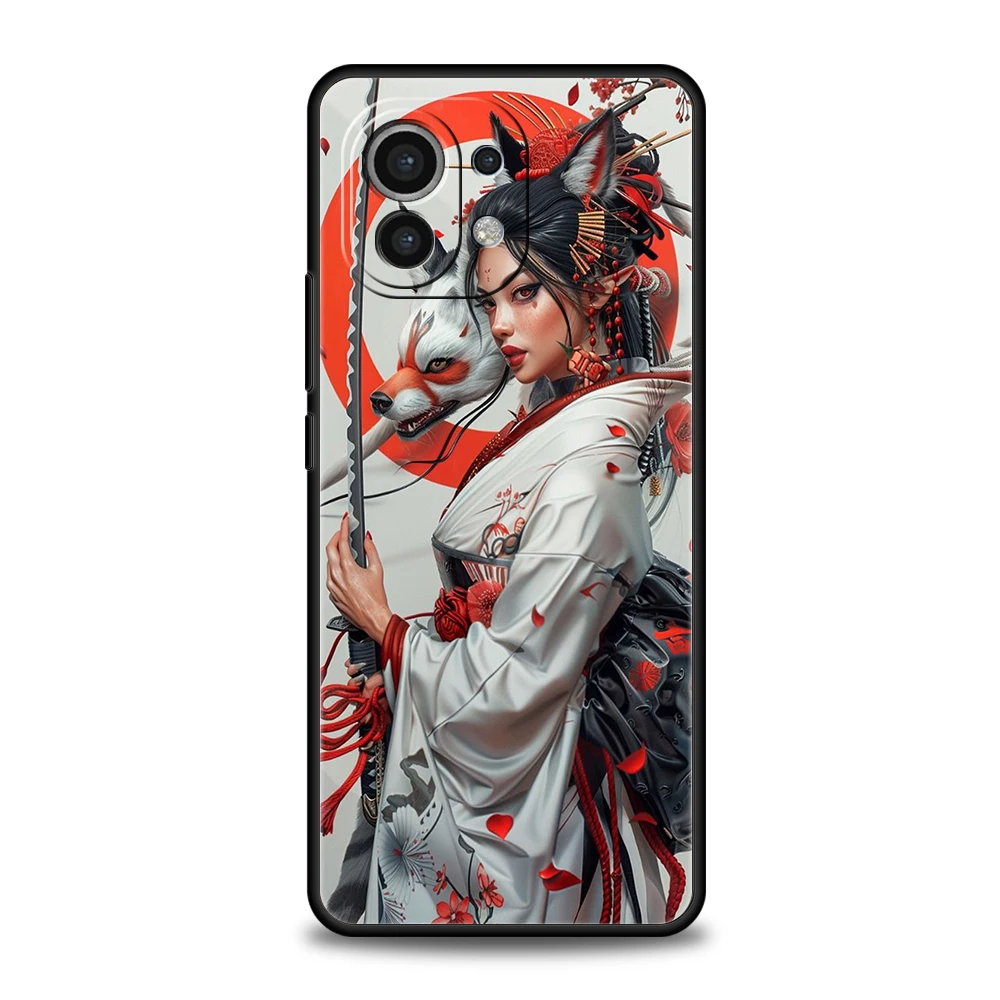 Samurai Warrior Geisha Phone Case for Xiaomi Mi 15 14 13 12 11 Ultra 14T 13T 12T 11T 10T Pro Lite 5G Shockproof Soft TPU Capas