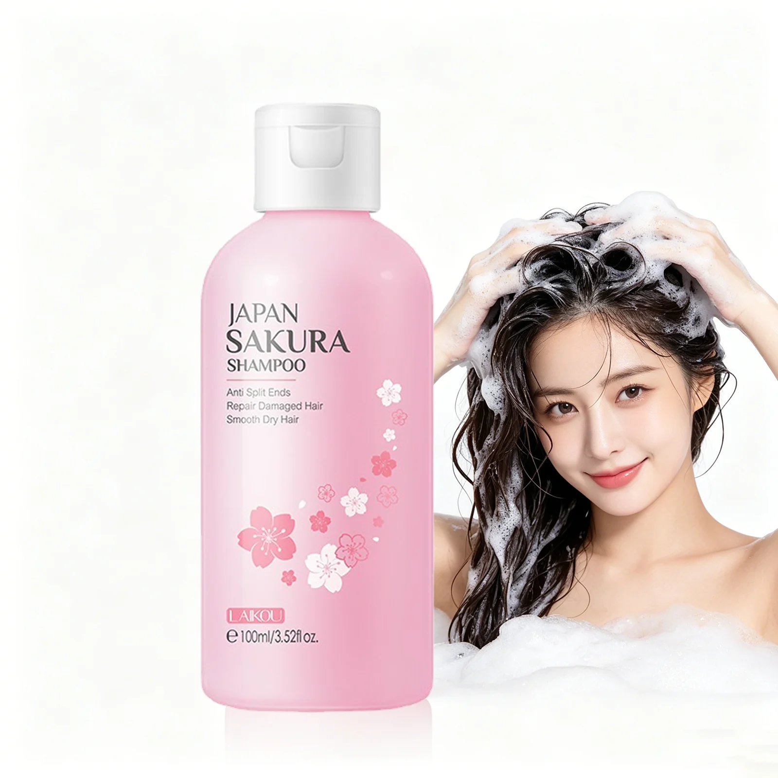 LAIKOU Japan Sakura Shampoo 100ml Travel Size Repair Split Ends Smooth Dry Damaged Hair Cherry Blossom Fragrance Hair Wash