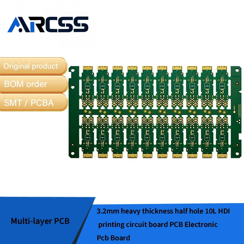 Placa de circuito de impressão HDI de meio furo de 3,2 mm de espessura pesada 10L PCB Placa eletrônica PCB