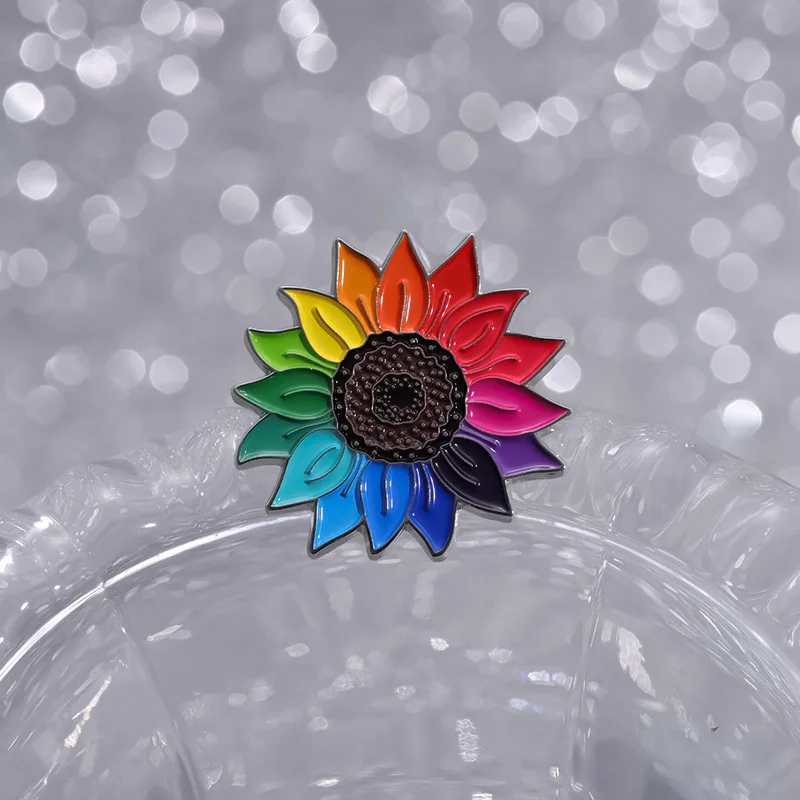 Sunflower Badge Brooch Pins LGBT Rainbow Sunflower Enamel Lapel Pin Hats Clothes Backpacks Decoration Jewelry Accessories Gift F