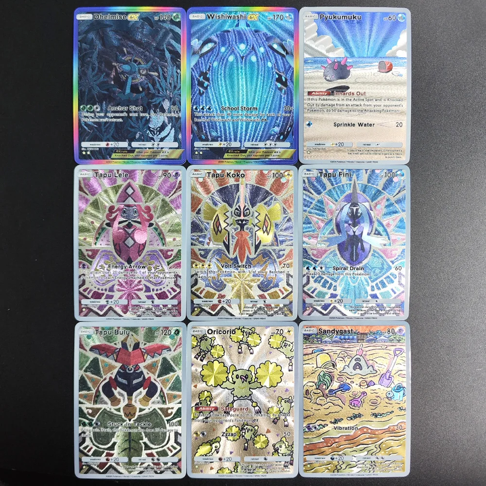 DIY Pokemon TCG Pocket Card Celestial Guardians Dhelmise Wishiwashi Ex Tapu Koko Bulu Lele Fini 2-Stars SAR APP Game Card