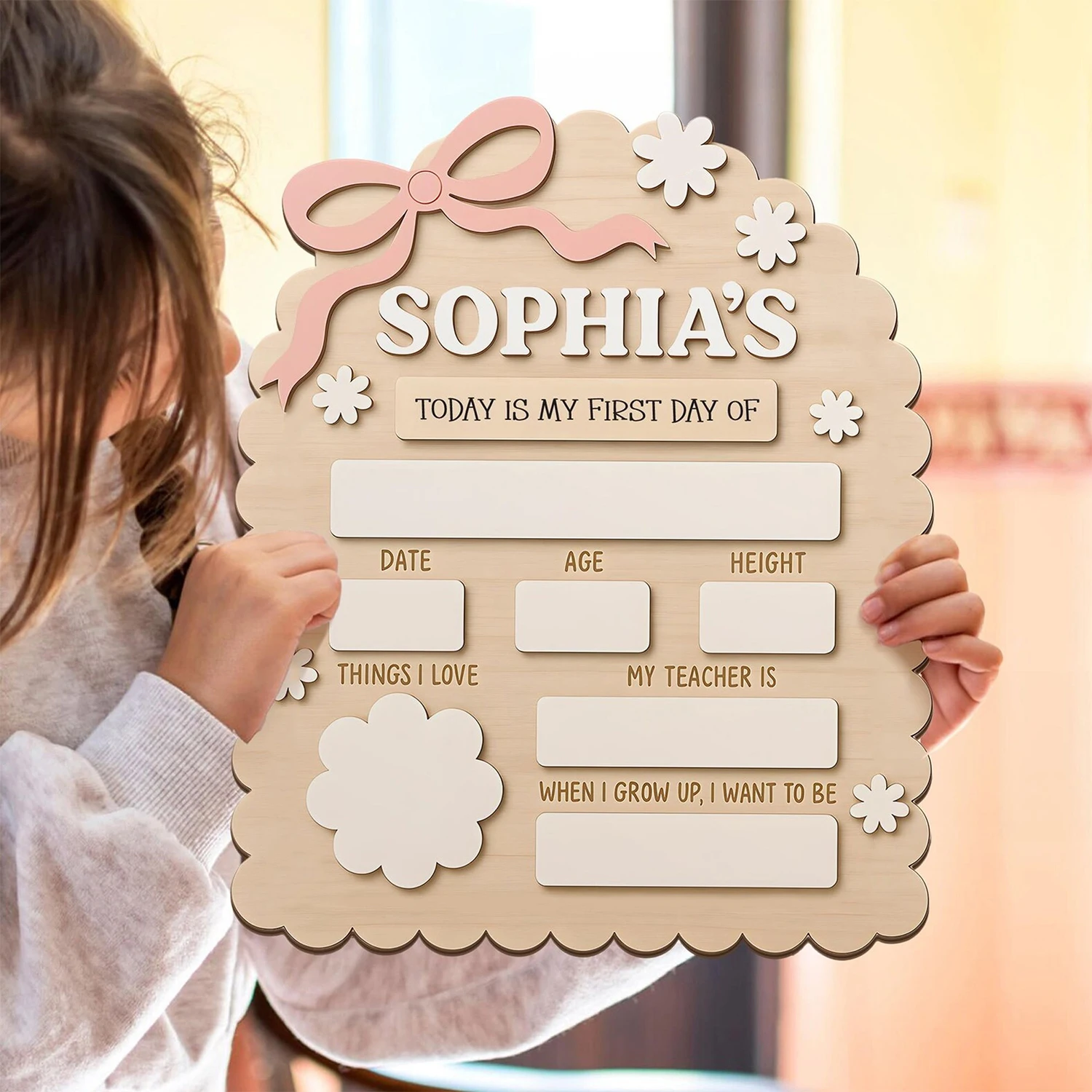 1Pc Custom First School Day Wooden Name Plaque,ChildHome Room Office Wall Door Decor,DIY Paintable,Nursery Birthday Wedding Gift image 4