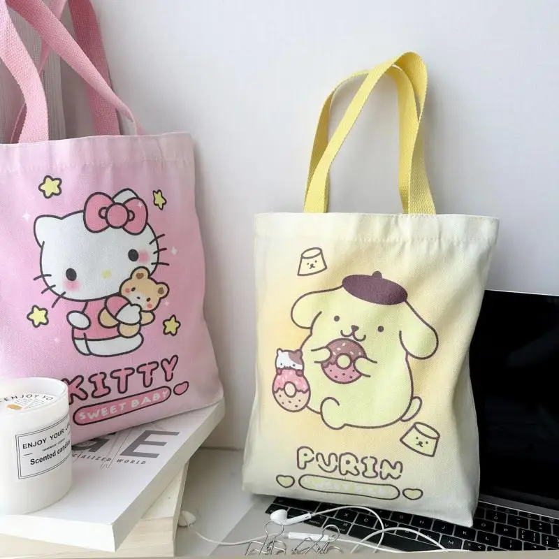 

Kawaii Sanrio Hellokitty Pochacco Canvas Bag Animation Kuromi Student Commuting Portable Travel Zipper Makeup Bag Storage Bag