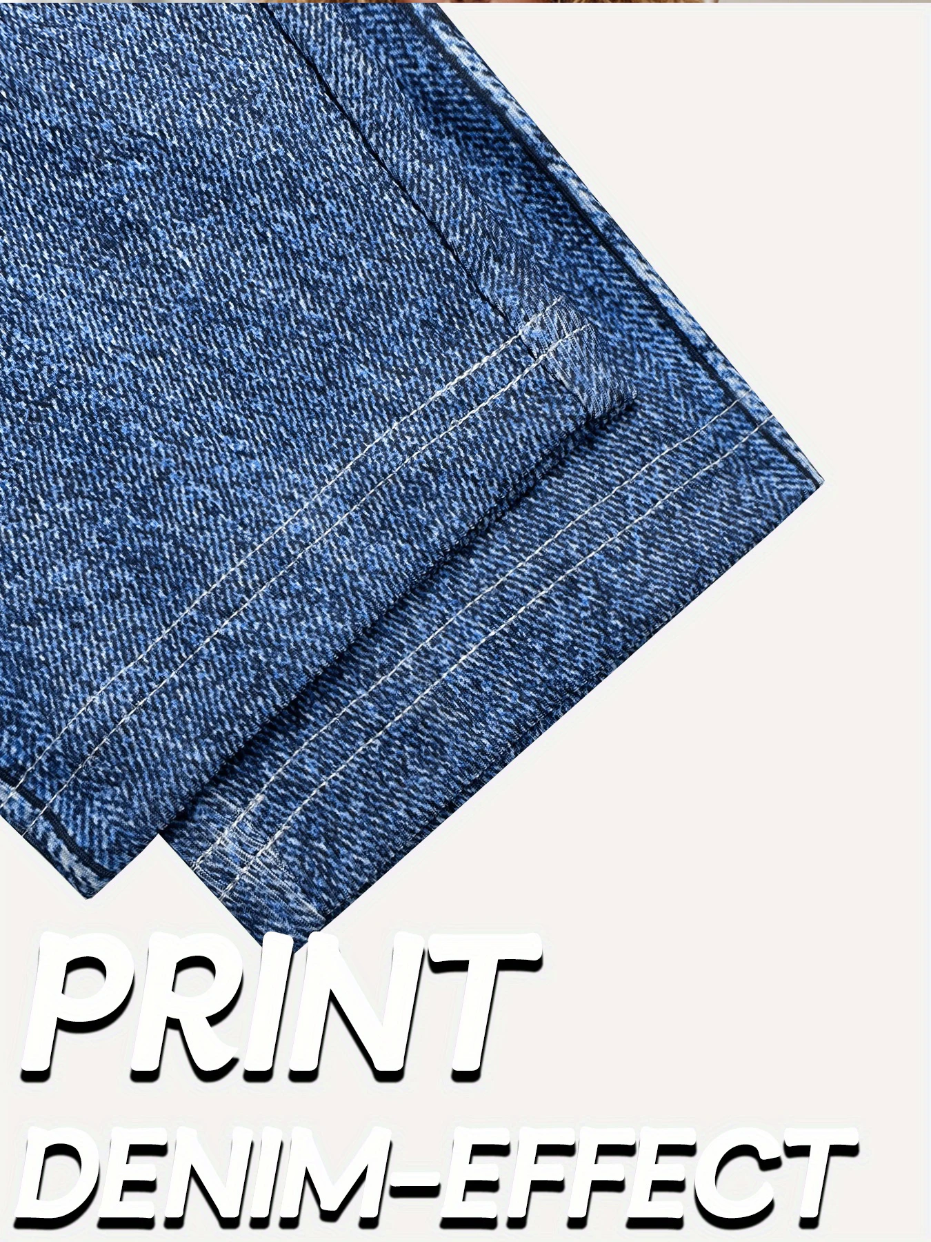 Pantalon Capri extensible taille haute, grande taille, imprimé Imitation Denim, pantalon court décontracté pour femmes