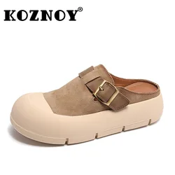 Koznoy 3.5cm krowa zamsz prawdziwej skóry moda letnia oddychające kapcie platformy sandały na koturnie hak damskie sandały Hollow mieszkania