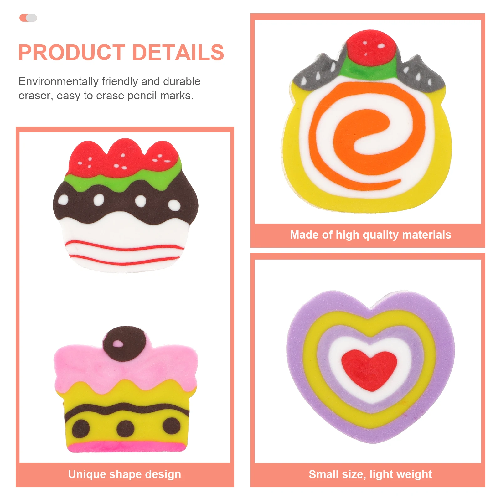

30pcs Cake Dessert Light Weight Mini Portable Practical Rubber For Students Office Workers Cartoon Pencil