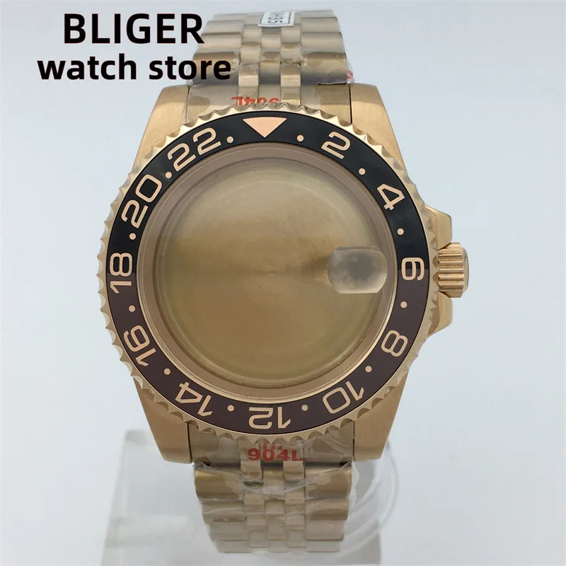 

BLIGER Case 38MM 40MM Rose Gold fit NH35A NH34 NH34A NH36A ETA2824 2836 MIYOTA Oyster with sapphire glass ceramic bezel