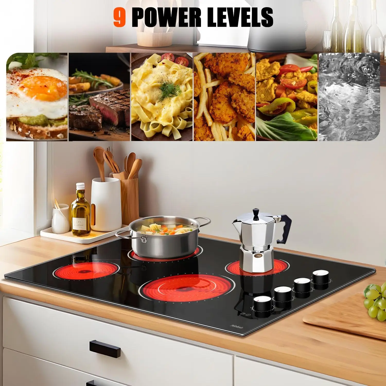 Electric Cooktop 30 Inch Knob Control Built-in Radiant Electric Stove Top with 4 Burners 30 in Electric Stove Burner